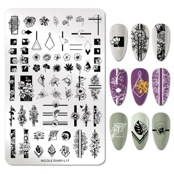

NICOLE DIARY Nail Stamping Plates Geomeric Flower Nail Art Printing Template Stainless Steel Nail Art Stencil Tools