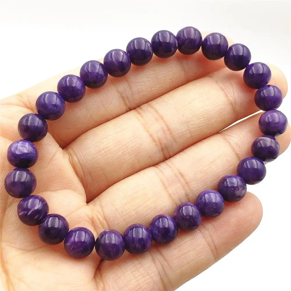 

7mm Genuine Natural Purple Charoite Gemstone Men Women Round Beads Jewelry Bracelet Fashion Russian Healing Stone AAAAA