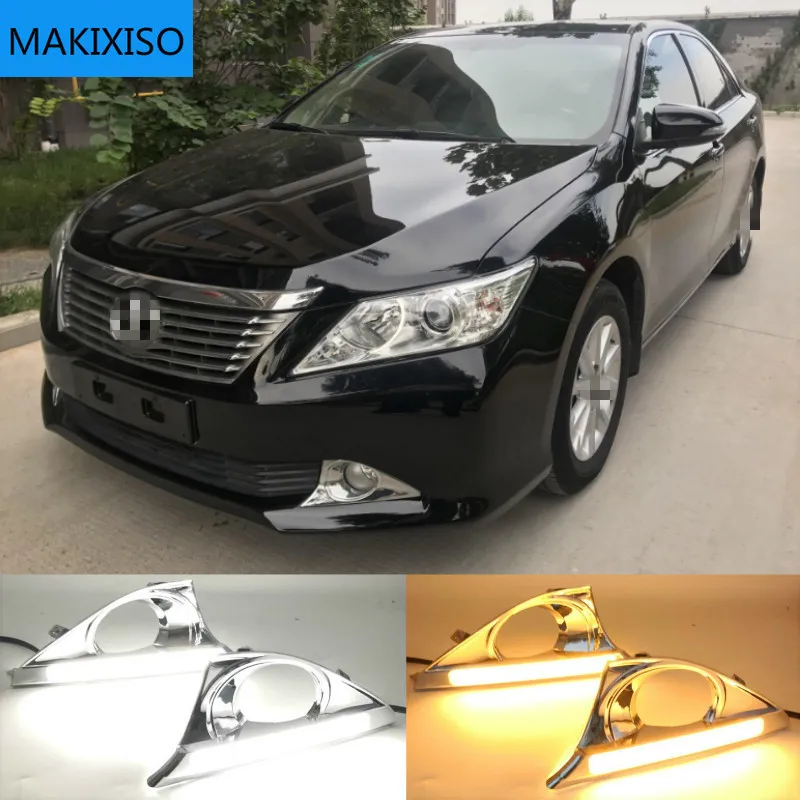 

2Pcs DRL For Toyota Camry 2012 2013 2014 Daytime Running Lights fog lamp cover with yellow turn signal daylight