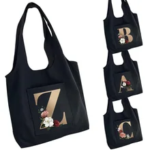 Women's Bag Canvas Bag Large Capacity Travel Tote Bag Printing 26 Letters Hot Flower Gold Portable One-shoulder Shopping Bag