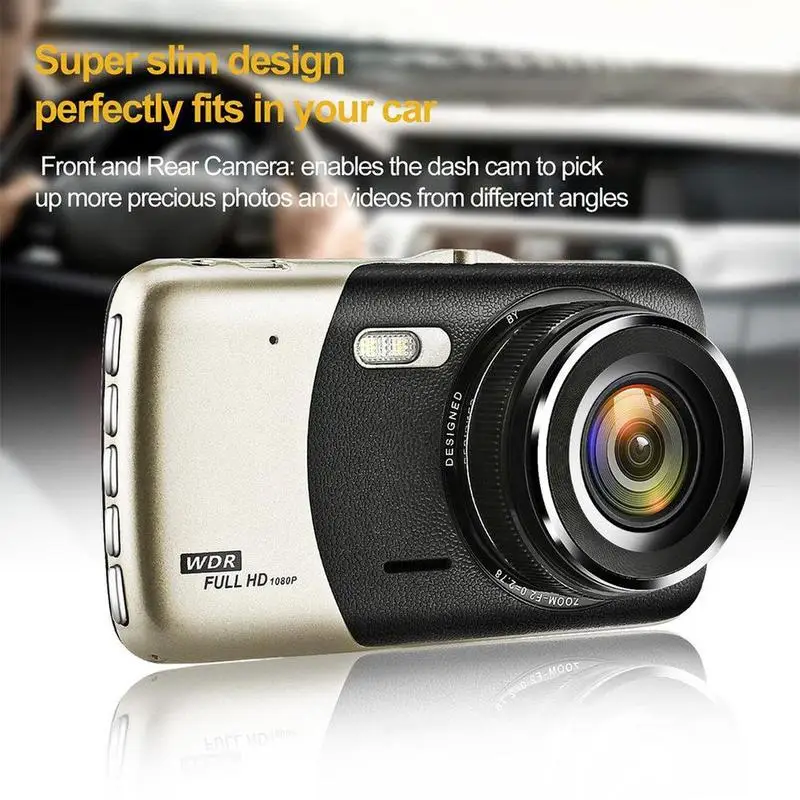 4-дюймовый ЖК-экран Ips с двумя объективами Автомобильный видеорегистратор Fhd 1080p приборной панели Камера 170 градусов Драйв видеорегистратора Dashcam