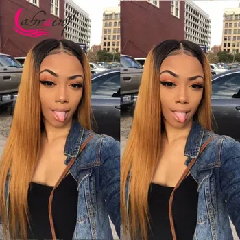 

HD 13X6 Lace Frontal Human Hair Wigs 1B/27 Lace Front Ombre Honey Blonde Pre Plucked Wigs Straight Highlight Bleached Knots Full