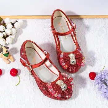 

Spring Children Shoes Girls High Heel Princess Dance Sandals Kids Shoes Glitter Leather Fashion Girls Party Dress Wedding Shoes