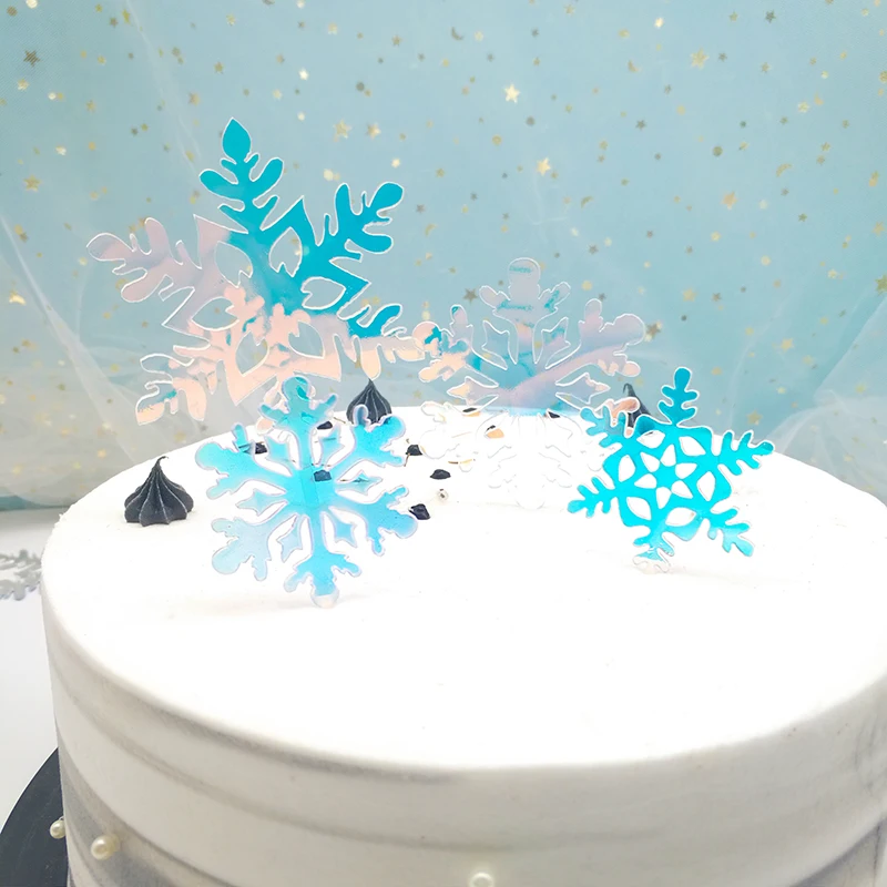 

4 Pcs/set Snowflake Cake Topper Cake Cupcake Dessert Decoration for Birthday Party Winter Christmas Baking Decoration Supplies