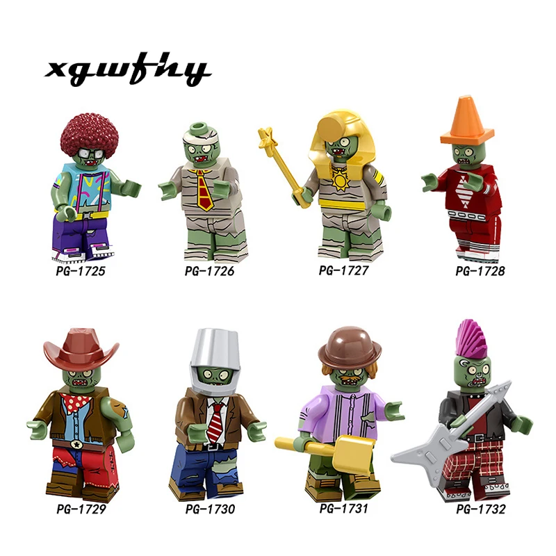 

Single sales Building Blocks Plants vs. Zombies Bricks Conehead Bucket Afro Explorer Pharaoh Cowboys Figures Children Toys gift