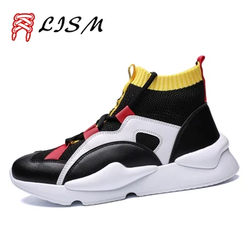 

Autumn Running Shoes for Men Casual High Platform Sneakers Black Front Tie Male Track Shoe Hip Hop Increase Sport Shoes Men 2019