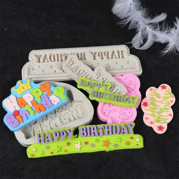 

Topbaking Happy Birthday Letter form baking silicone mold chocolate fondant cake decoration Tools cupcake mould