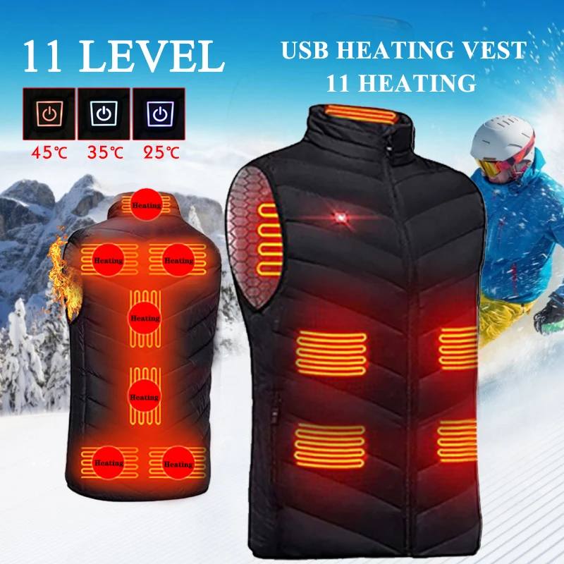 

Winter Heated Vest Jacket USB Men Winter Electrically Heated Sleeveless Jacket Outdoor Fishing Hunting Waistcoat Hiking Vest