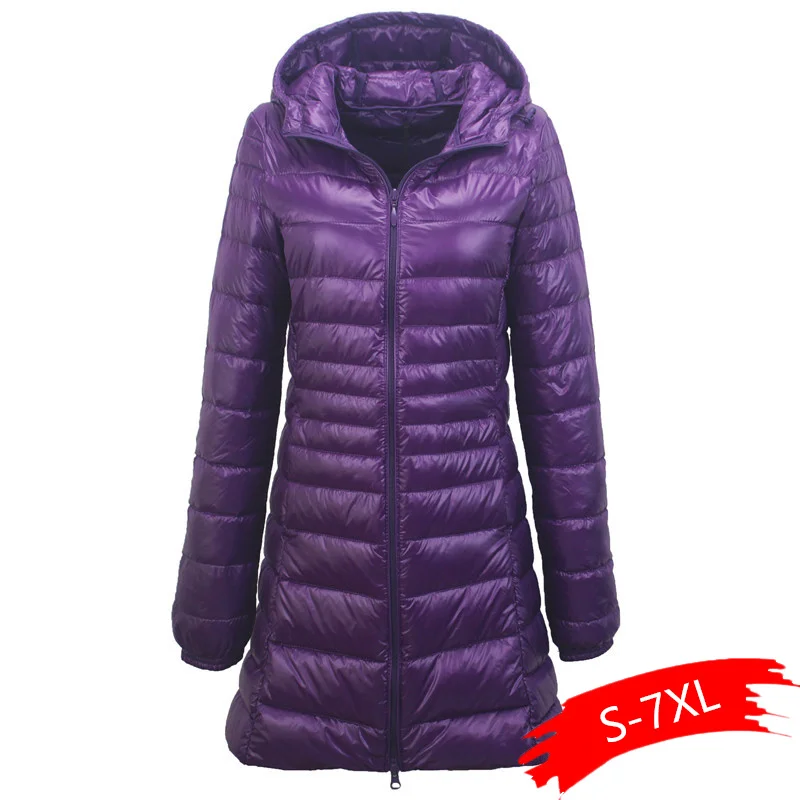 

Women long Cotton Coat S~7XL Autumn Winter White Slim Thin Parkas Ladies Long Hooded Plus Size Ultra Light Outerwear Tops