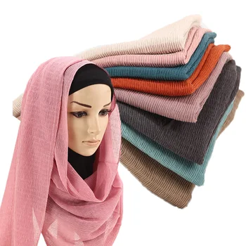 

Cotton wrinkle hijab scarf plain pleated shawls muslim glitter scarves pashmina headscarf wraps turbans wraps 10pc/lot