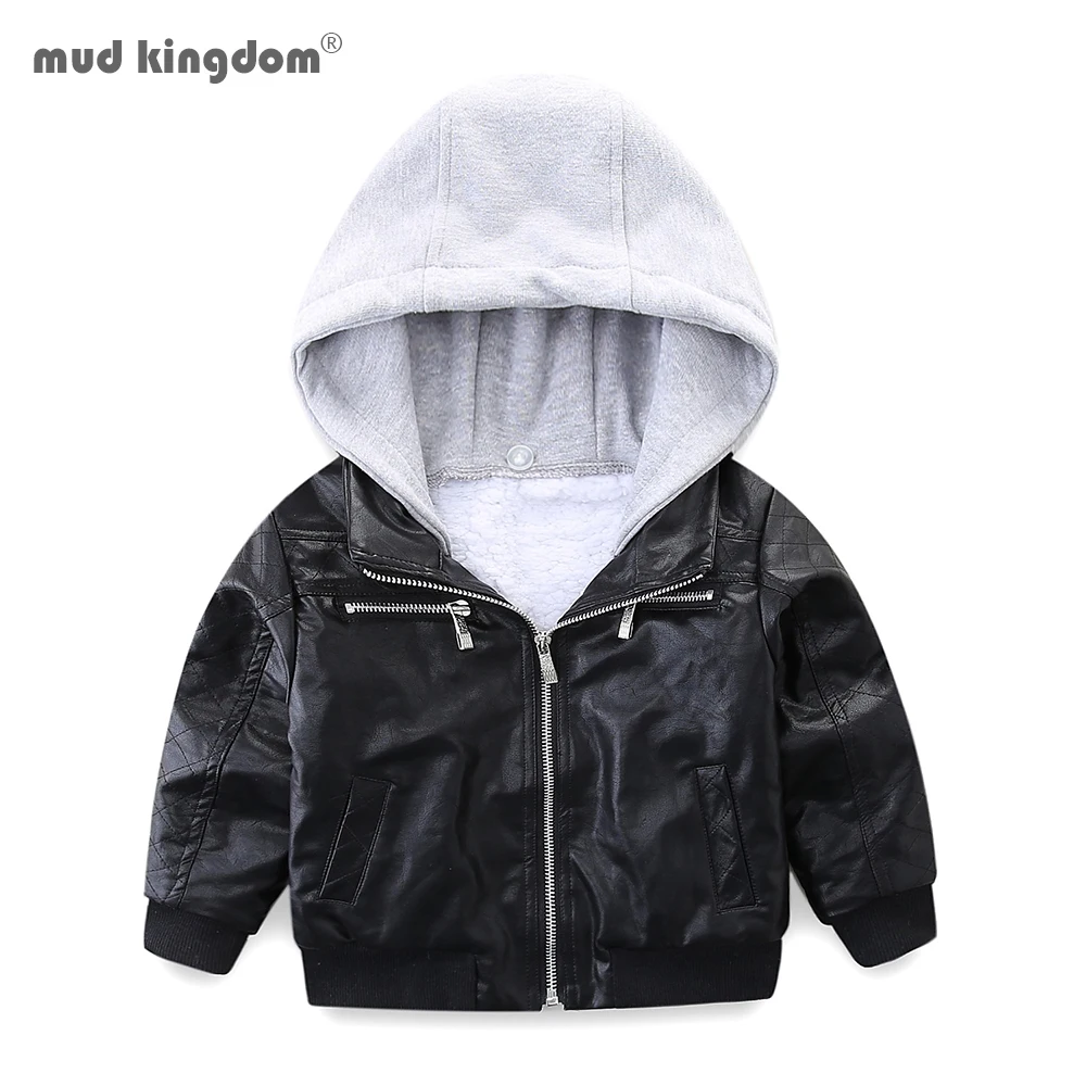 Mudkingdom/кожаная куртка для маленьких мальчиков из искусственной кожи с капюшоном