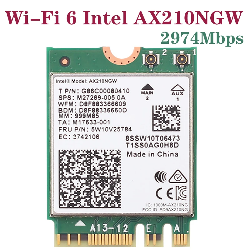 

Wireless Network Adapter 2974Mbps WiFi 6 NGFF M.2 WiFi Card BT 5.2 For Inte AX210 AX200 9260ngw 8265ngw For Windows 10 Linux