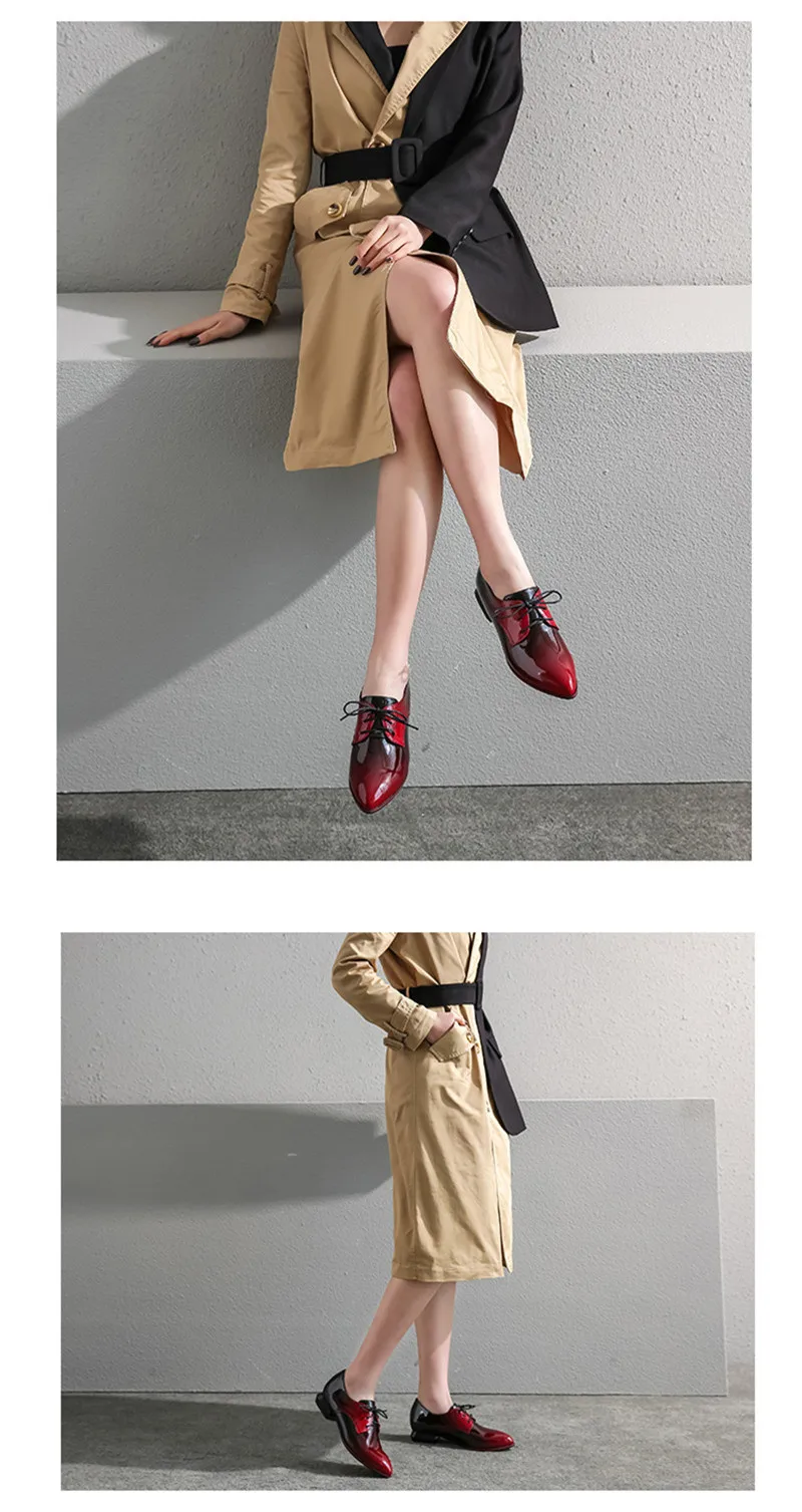 Large Size 33-50 Women Flats Sexy Gradient Patent Leather Low-Heeled Oxford Shoes For Woman 2020 Pointed Toe Lace-Up Lady Flats (4)