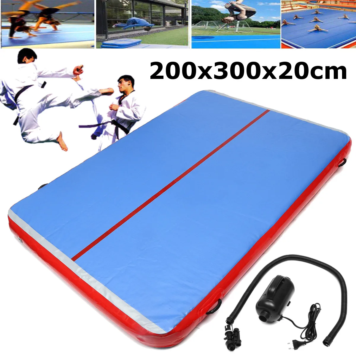 

2x3m Inflatable Gymnastics Tumbling Air Track Floor Trampoline Electric Air Pump for Home Use/Training/Cheerleading/Beach