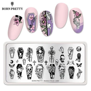 

BORN PRETTY Rectangle Stamping Plates Nail Art Template 12x6cm Stainless Steel Skeleton World Nail Stamp Stencils L002