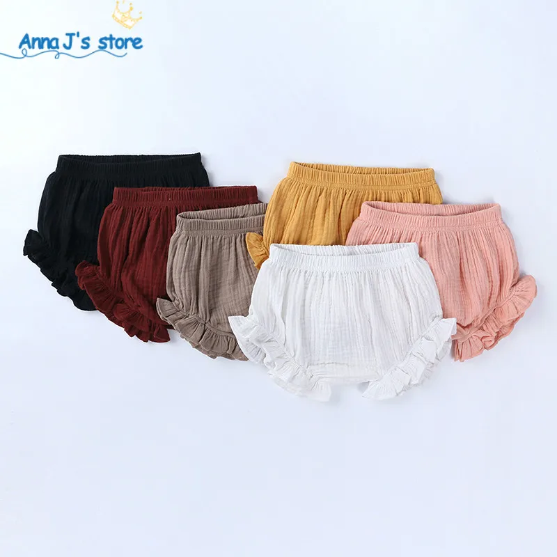 Toddler Infant Baby Boy Girl Kids Ruffles Shorts Bottoms Solid PP Bloomers cotton Linen Bread pants Covers Cute Panties Summer