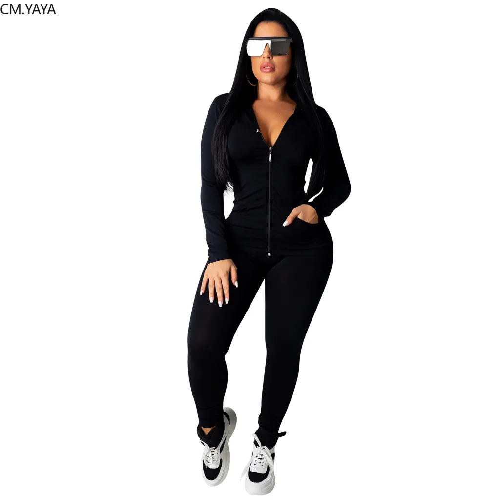 autumn Women Solid zipper up long sleeve hooded top pencil pants suit two piece set casual sporting tracksuit outfit GL6303