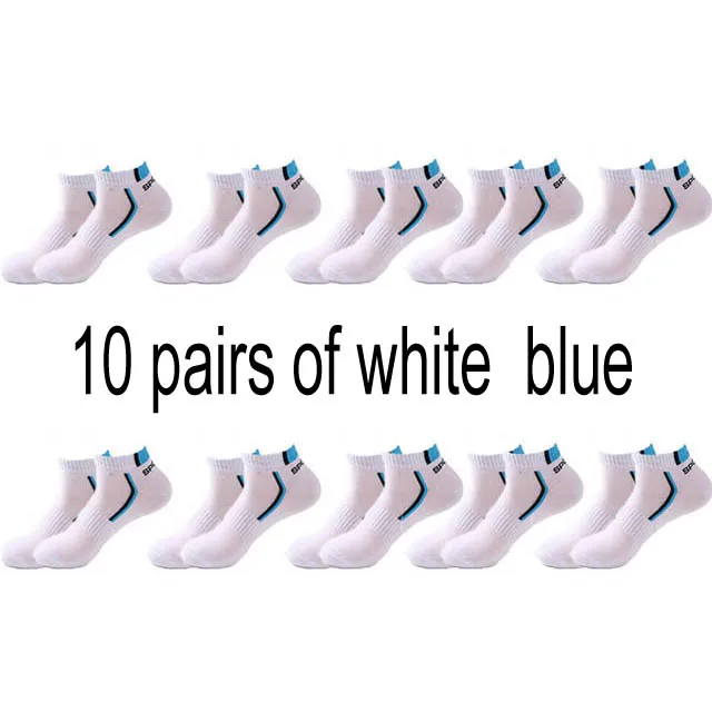10 Pair High Quality Men Ankle Socks Breathable Cotton Sports Socks Mesh Casual Athletic Summer Thin Cut Short Sokken Size 38-48 10 pairs white blue