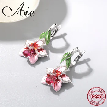 

2018 new DIY gift 925 Sterling Silver Like gorgeous lotus pink and green Enamel fashion Ear clip Party Jewelry