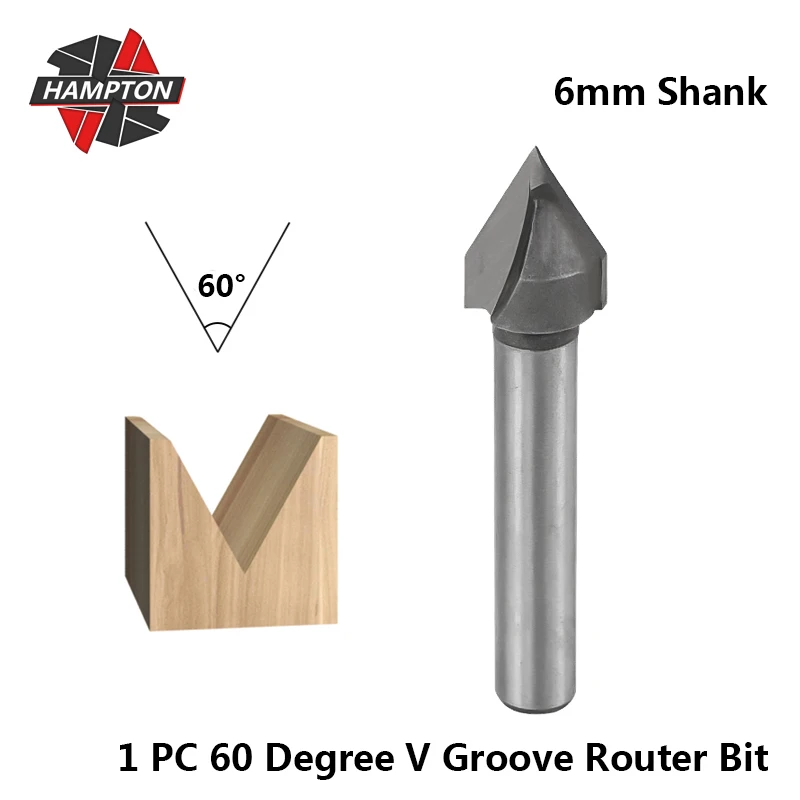 

Hampton 60 Degree V Groove Router Bit For Wood Solid Carbide End Mills 6mm Shank Engraving Bit 2 Flutes Milling Cutter