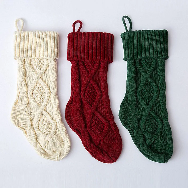 

HOT Knitted Christmas Stockings Knitting Socks Gift Bag Fireplace Xmas Home Party Decor TI99