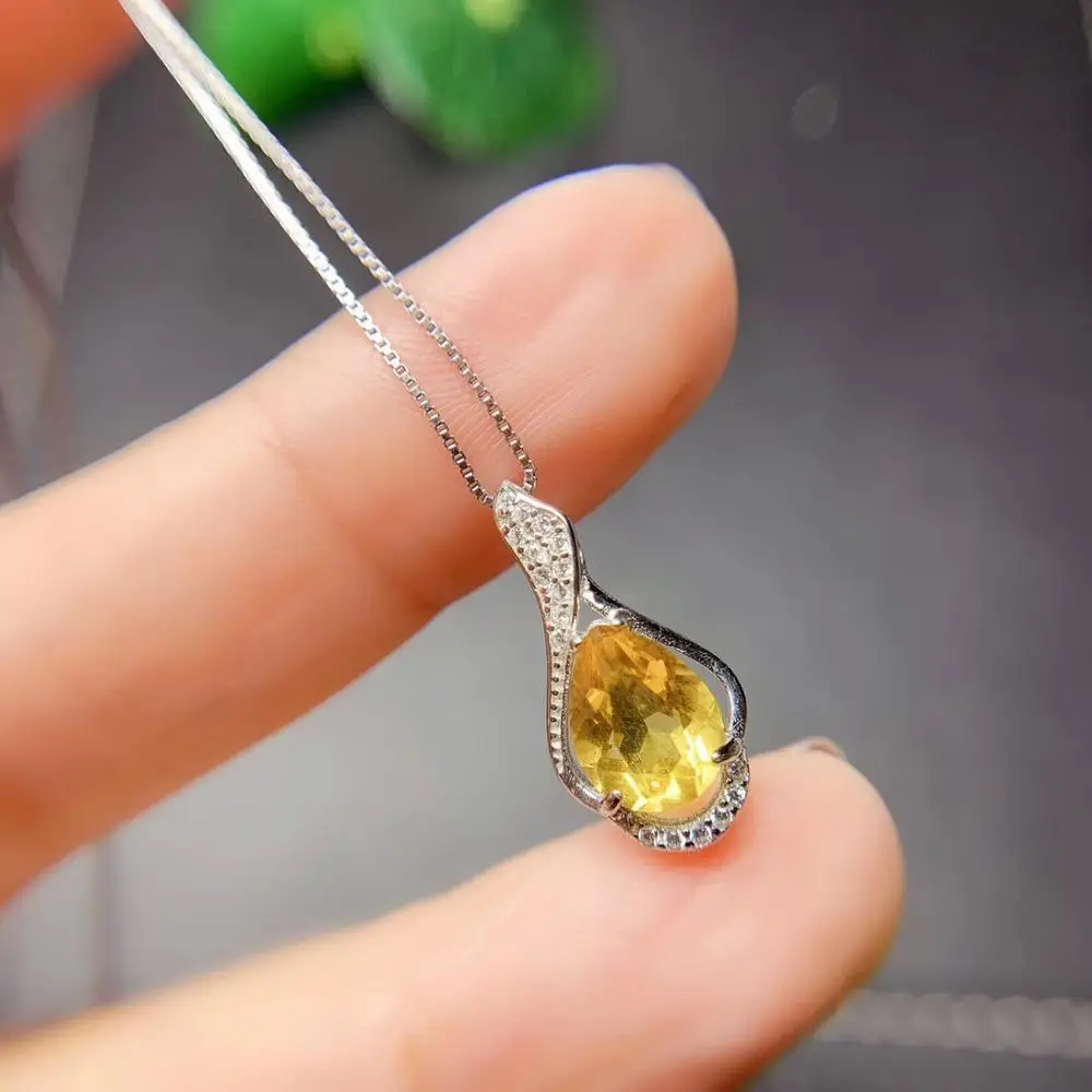 

water drop style classic yellow citrine gemstone pendant for necklace ornament real 925 silver birthday anniversary gift hot