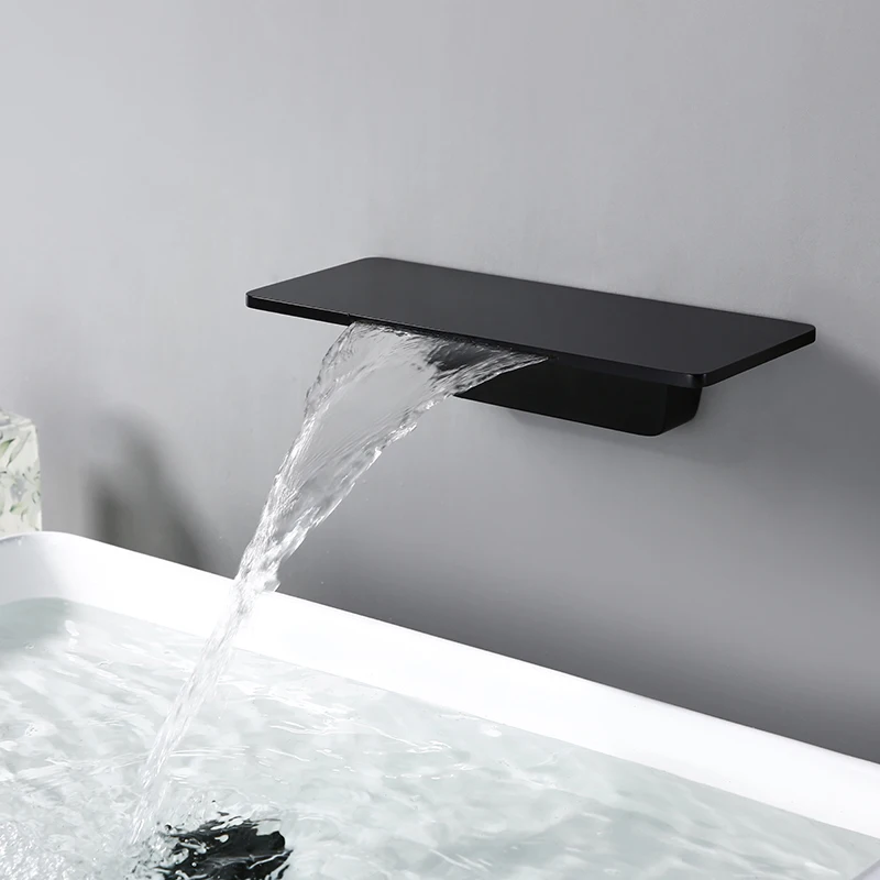 Elegant Waterfall Bathroom Sink Faucet Deck Mount Big Square Spout Mixer Taps