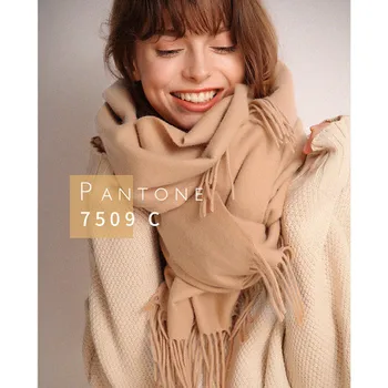 

Winter Women Scarf Soft Warm Wool Sky Cashmere Unisex 2020 with Tassels Khaki Scarves Men Shawl Red Female Male Scarf Gift
