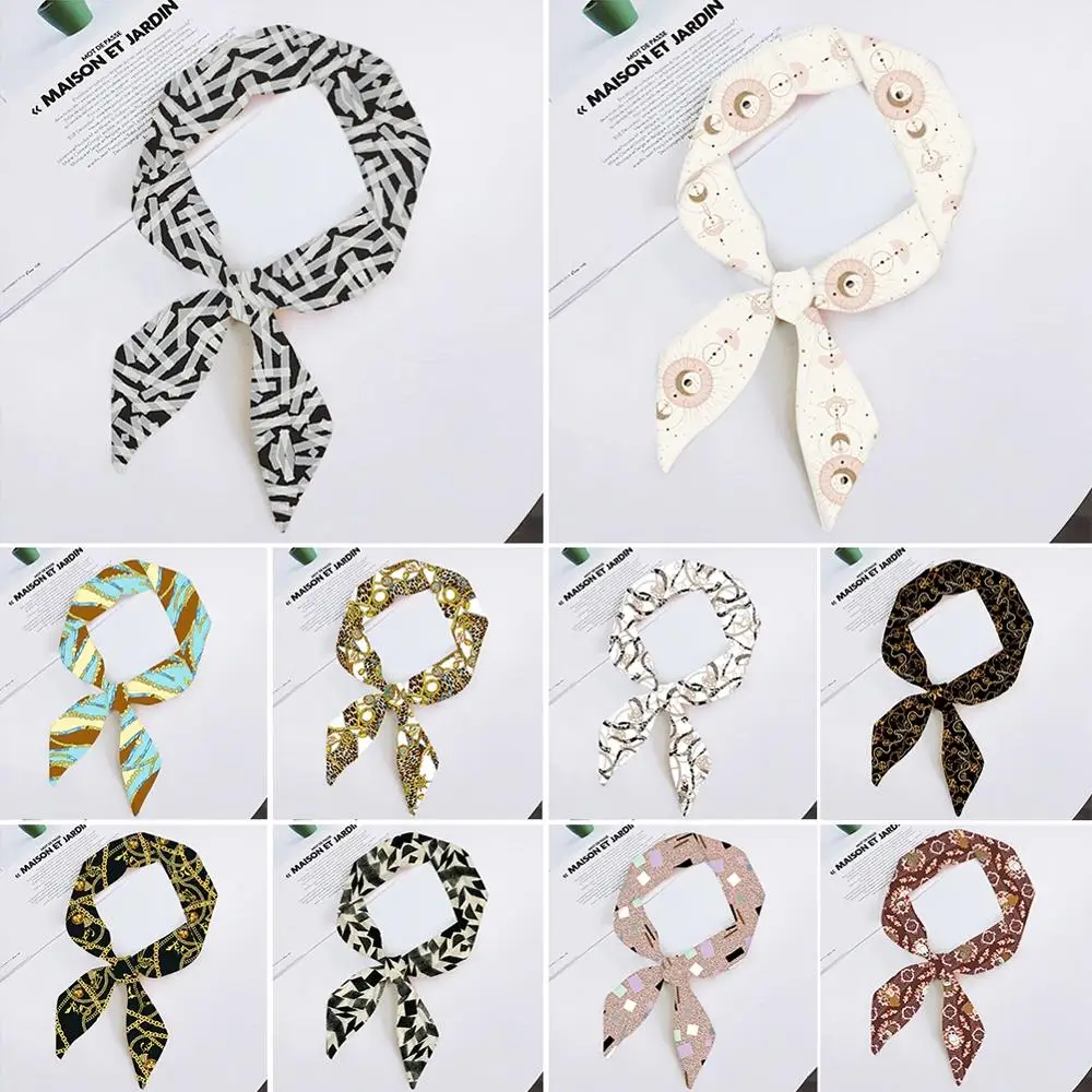 

2020 New Retro Chain Element Multifunctional Twill Small Silk Scarf Hand Tied Ribbon Skinny Scarves