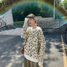##Special Price 2019 Autumn winter Female Retro leopard Pullover Sweater stripe long Sleeve O neck knitted jumper Loose women sweaters Hot Sale ##Special Price 2019 Autumn winter Female Retro leopard Pullover Sweater stripe long Sleeve O neck knitted jumper Loose women sweaters Hot Sale