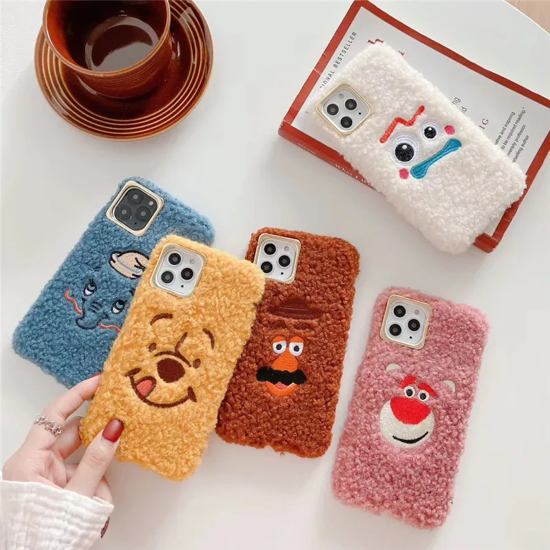 

3D Cute Embroidered Cartoon Toy Story fokry Bear Teddy plush silicon phone case for iphone 6S 7 8 plus 11 Pro Max XS X XR cover