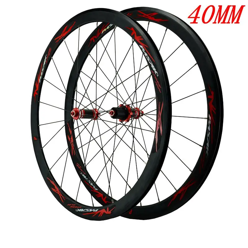 red 40mm 700C колеса из углеродного волокна для шоссейного велосипеда Велосипедное колесо светильник с дисковыми тормозами V/C тормоза Вт, 30 Вт, 40 мм обод прямая открывания консервной банки из нержавеющей стали спиц - Цвет: red 40mm