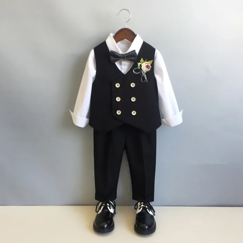 Child Formal Double Breasted Suit Set Boy Autumn Winter Wedding Party Piano Perforance Banquet Costume Kid Blazer Pants Clothes