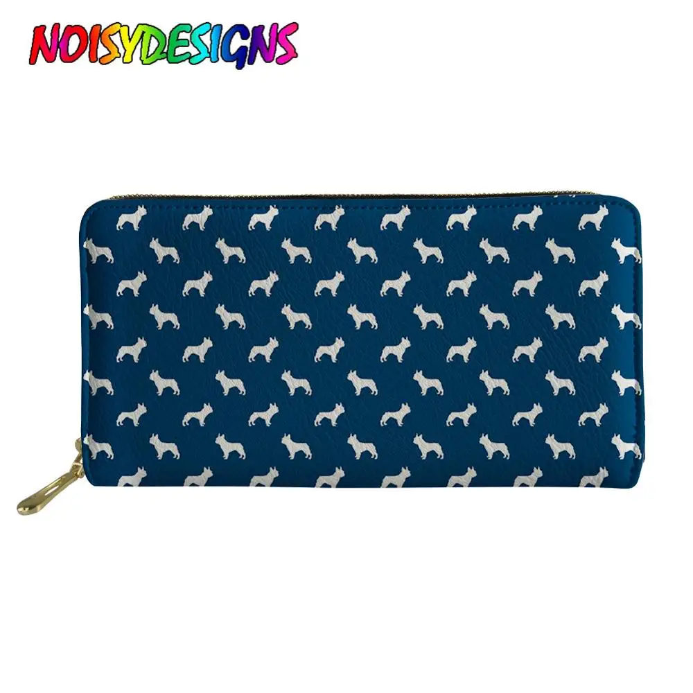 

NOISYDESIGNS Long Women's Wallet Female Purses French Bulldog Prints Blue Wallets Female Pu Leather Clutch Money Bag Wallet