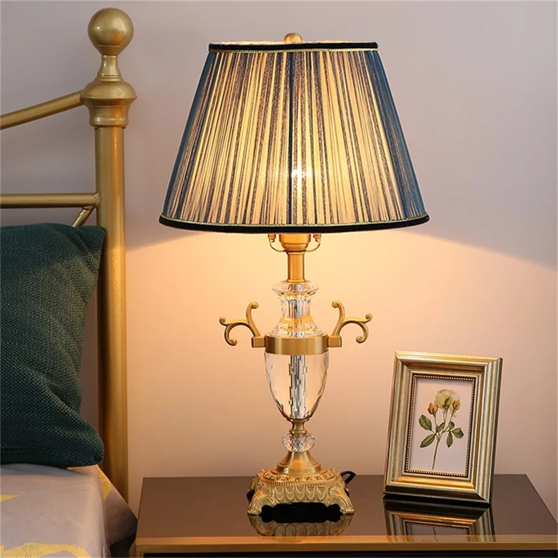 8m Crystal Table Lamp Brass Desk Light Modern Fabric Decorative
