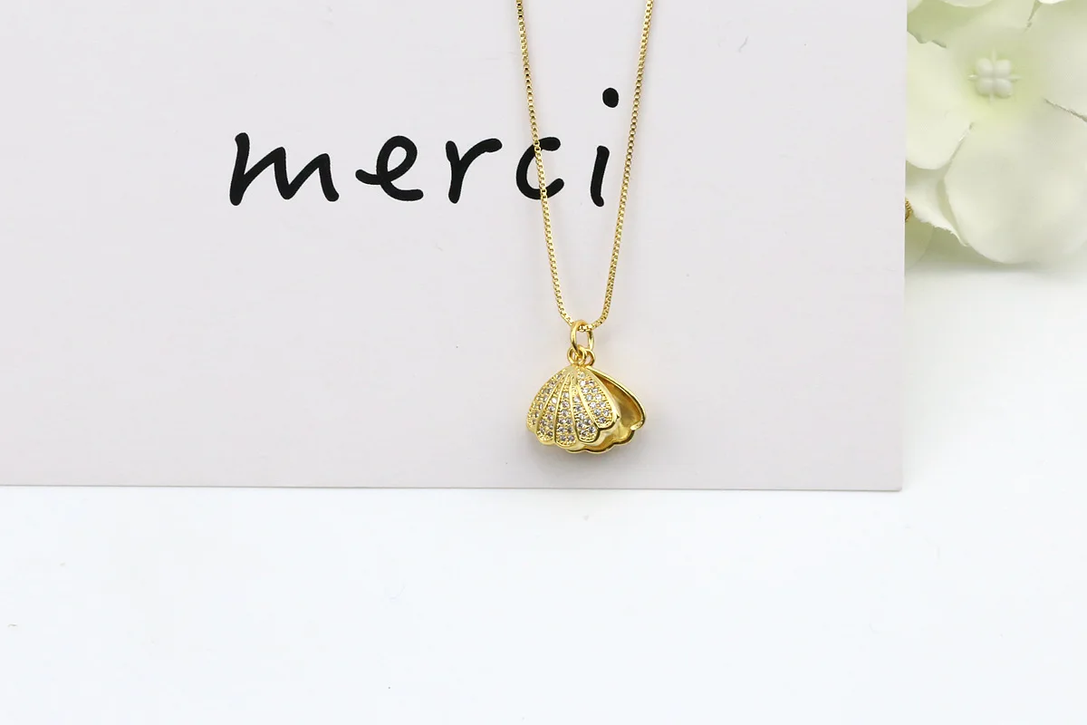 Korean-style Sweet Pearl Shell Necklace Fan-shaped Pendant Choker-Open Cool Simple Versatile Best Friend Gift