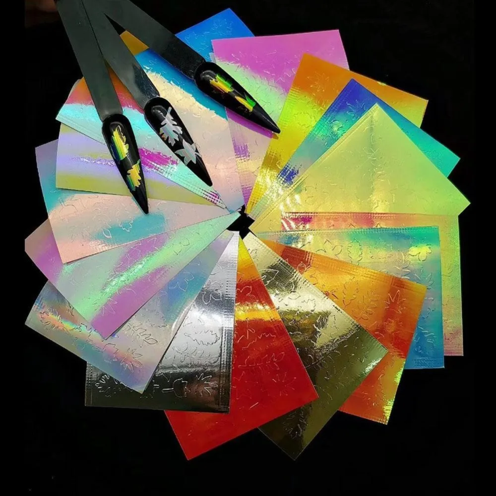 6pc/set holographic Strip Tape Nail Art Sticker Fire Design 3D Colorful Flame Fashionable DIY Nail Art Decoration Sticker