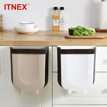

6L Folding Waste Bin Kitchen Cabinet Door Hanging Trash Bin Garbage Car Trash Can Wall Mounted Foldable Cleaning Waste Storage