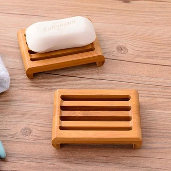 

100pcs a lot Natural Bamboo Soap Dishes Tray Holder Storage Soap Rack Plate Box Container Bathroom Japanese style soap box