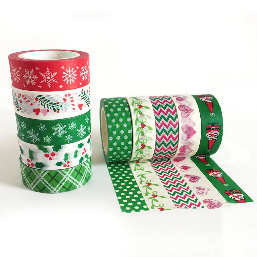 Cinta Washi de Navidad, pegatina decorativa japonesa Kawaii de copos de nieve, Santa, álbum de recortes, papelería, álbum de fotos, bricolaje, 1,5x10 metros