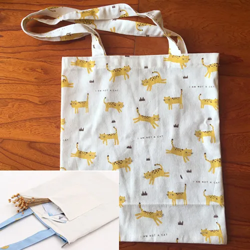 2 layer with lining Хлопковая льняная Экологичная для шоппинга с ручкой сумка на плечо с принтом желтого животного не Кот YL - Цвет: 2 layer with lining