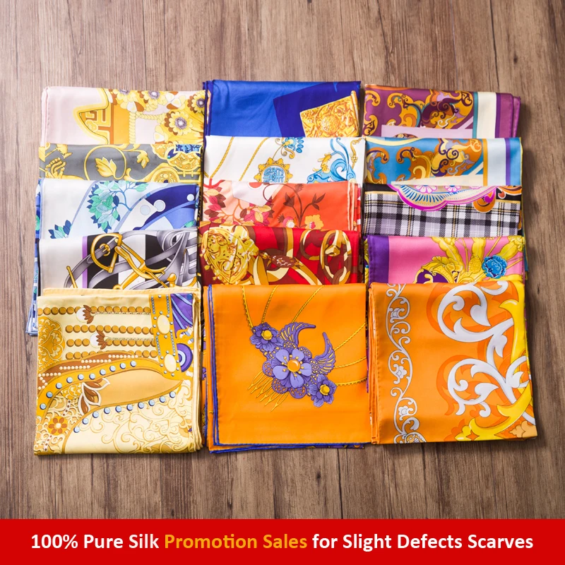 Бесплатная доставка 100% шелк продвижение шелковый шарф с небольшим дефектом 90*90