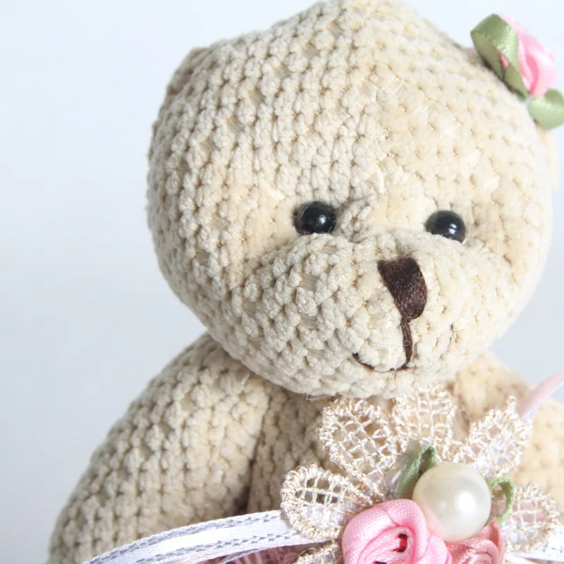 New Floral Lace Teddy Bear Plush Toys Small Jointed Bear Dolls Super Cute Soft Pineapple Bear Key Bag Pendant Toy 10pcslot 16cm (7)
