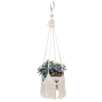 

Plant Hanger 100% Handmade Cotton Rope Plant Basket Holder for Pots/Fish Tank, Indoor Outdoor Bohemian Home Macrame Hanging Flow