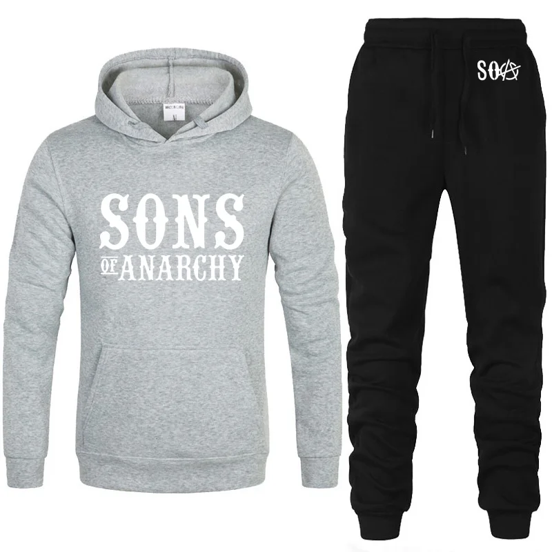 SOA Sons of anarchi/Детские модные толстовки с принтом для мужчин; Повседневная теплая флисовая толстовка в стиле хип-хоп; мужские толстовки с капюшоном и штаны; костюм из 2 предметов