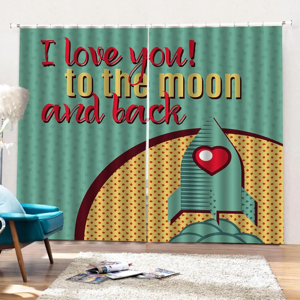 Custom Modern Cartoon Lovely Airplane Curtain Printed Window Curtains Kids Room Bedroom Love Blackout Curtains Decor