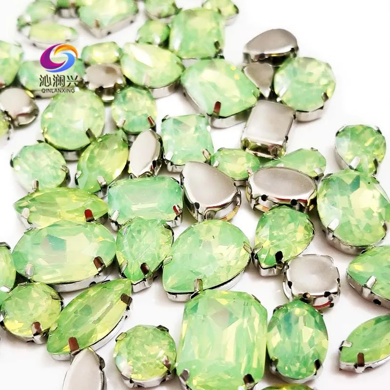 58pcs Super beauty mix size mix shape Green opal high quality resin rhinestones,sew on claw stones diy Clothing accessories