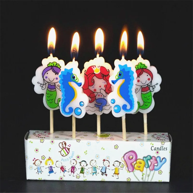 

5pcs/pack Mermaid Theme Party Supplies Kid Birthday Candles Evening Party Decoration Birthday Wedding Party Decoration Supplies
