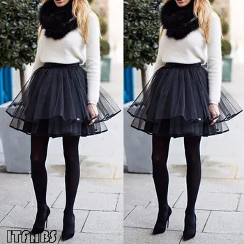

Wholesale Fashion Layers Tulle Black Skirt Pleated TUTU Skirts Women's Girls Lolita Princess Petticoat Ballet Dance Midi Skirt