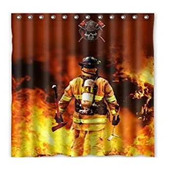 

Fireman Firefighter Pattern Showre Curtain Eco-friendly Waterproof Fabric Bathroom Shower Curtain For Home Decor
